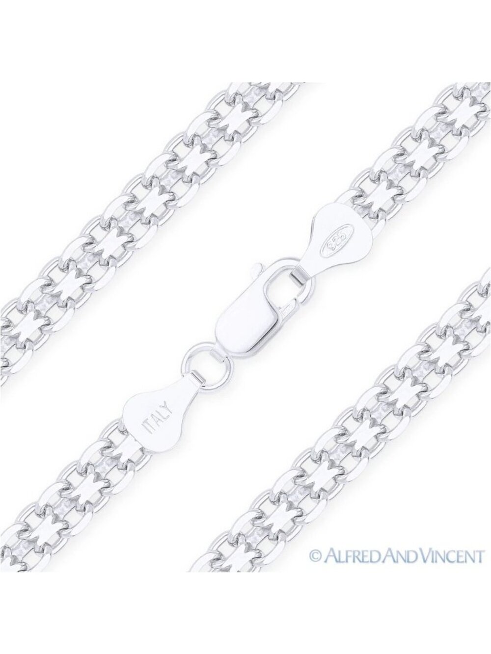 4mm Bismark / Bizmark Link Italian Chain Necklace in .925 Sterling Silver 24"